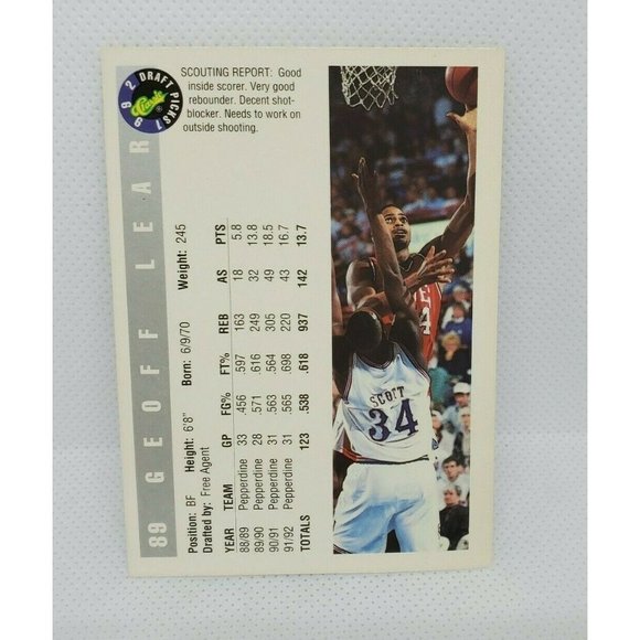 Geoff Lear 1992 Classic Draft Picks Basketball Card - Picture 4 of 6